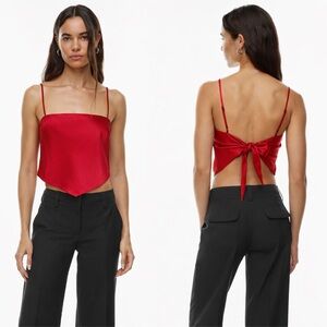 Aritzia Sunday Best Elektra Satin Camisole Bandana Crop  Top tie back in Red